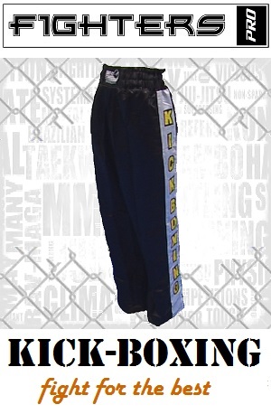 FIGHT-FIT - Pantalon de Kick-boxing / Satiné / Noir / XS