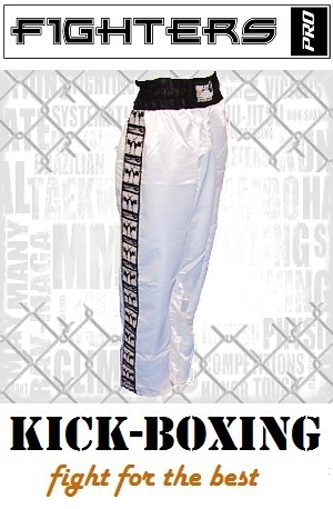 FIGHT-FIT - Pantaloni da Kickboxing / Raso / Bianco / XL