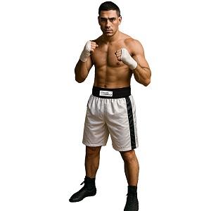 FIGHT-FIT - Boxing Shorts / Boxhosen / Long Cut / Weiss-Schwarz / Large