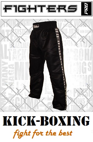 FIGHT-FIT - Pantalon de Kick-boxing / Satiné / Noir / XXS