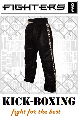 FIGHT-FIT - Kick-Boxing Hosen / Satin / Schwarz / XL