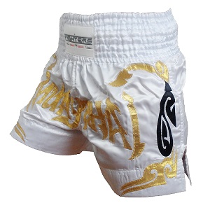 FIGHTERS - Pantalones Muay Thai / Blanco-Oro / Small