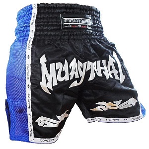 FIGHTERS - Shorts de boxe thai / Elite Muay Thai / Noir-Bleu / Medium