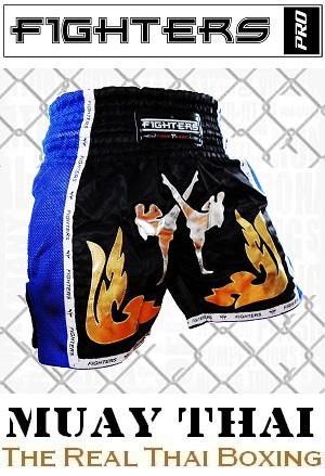 FIGHTERS - Pantalones Muay Thai / Elite Fighters / Negro-Azul / Small