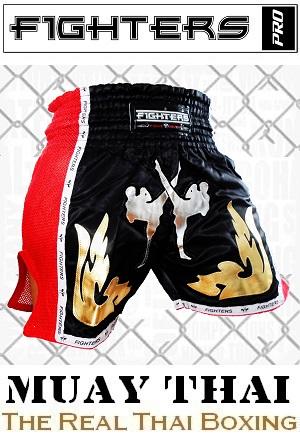 FIGHTERS - Pantaloncini Muay Thai / Elite Fighters / Nero-Rosso / Small