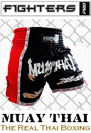 FIGHTERS - Shorts de boxe thai / Elite Muay Thai / Noir-Rouge / XXL