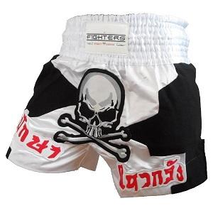 FIGHTERS - Muay Thai Shorts / Skull / Weiss-Schwarz / Large