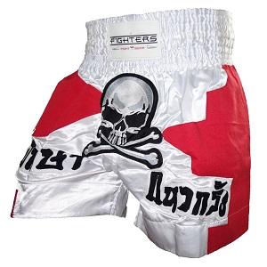 FIGHTERS - Pantalones Muay Thai / Skull / Blanco-Rojo / Large